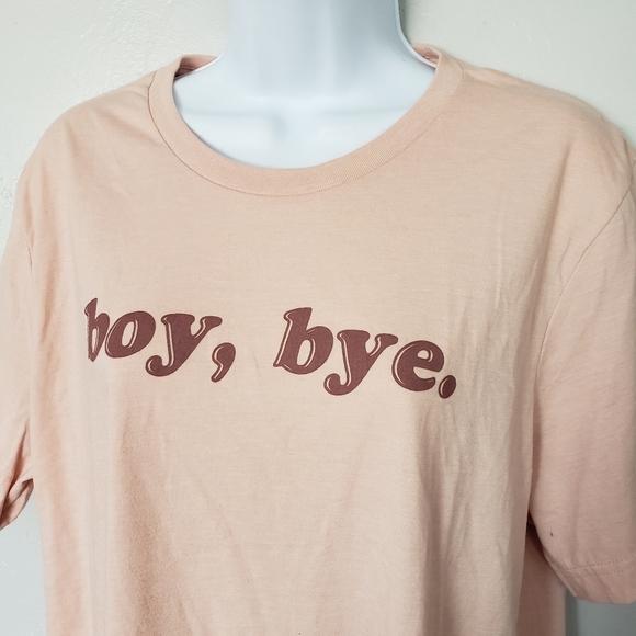 Light Peach Short Sleeve T-shirt Oversized Boy, Bye. Graphic Tee Tunic - Picture 4 of 4